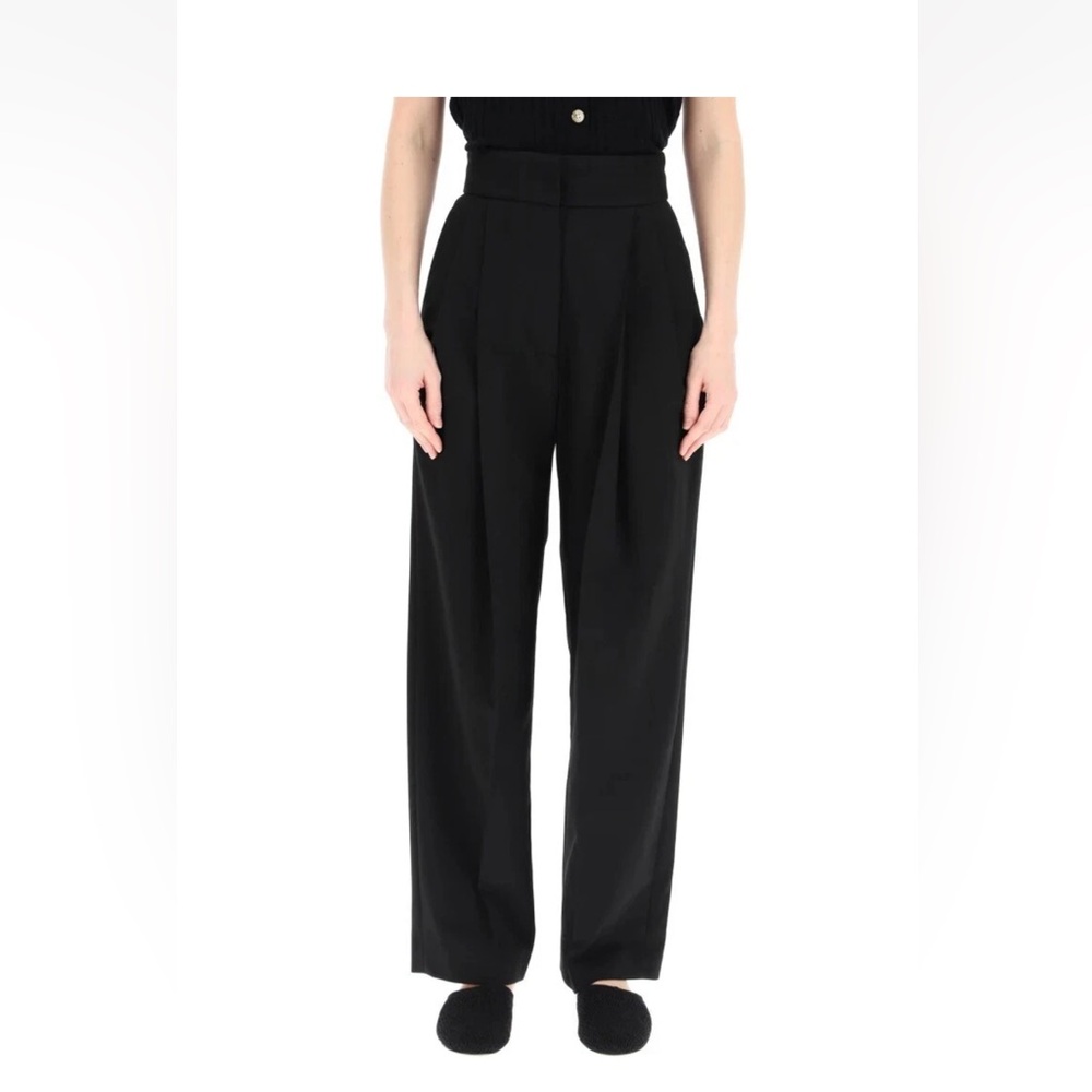low classic black pleated high rise pants sz m wool blend